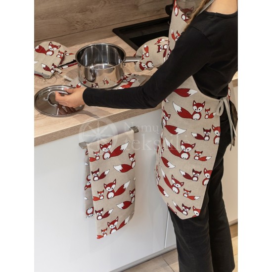 Colourful half-linen kitchen towel "Foxes"